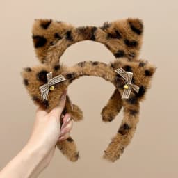 Cute Cat Ears Hairband Women Girl Cosplay Leopard Hair Hoop Winter Soft Wool Headband Party Hair Bands Face Wash Makeup Headwear
