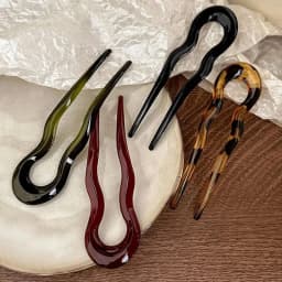 U-Shaped French Twist Hair Stick Hair Clip Plastic Wavy Hairpins Vintage Green Tortoise Women Hair Sticks Headwear Accessories