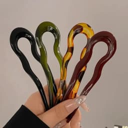 U-Shaped French Twist Hair Stick Hair Clip Plastic Wavy Hairpins Vintage Green Tortoise Women Hair Sticks Headwear Accessories