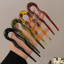 U-Shaped French Twist Hair Stick Hair Clip Plastic Wavy Hairpins Vintage Green Tortoise Women Hair Sticks Headwear Accessories