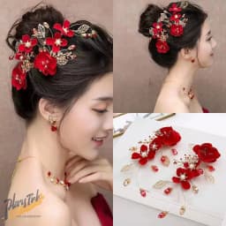 Vintage Silk Flower Hairpin For Girls Red Flower Pearl Hair Clip New Year Lucky Jewelry Hair Accessories Gift For Little Girls
