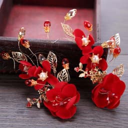 Vintage Silk Flower Hairpin For Girls Red Flower Pearl Hair Clip New Year Lucky Jewelry Hair Accessories Gift For Little Girls