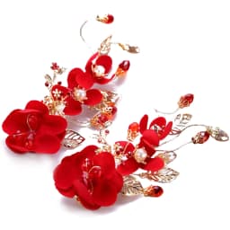 Vintage Silk Flower Hairpin For Girls Red Flower Pearl Hair Clip New Year Lucky Jewelry Hair Accessories Gift For Little Girls