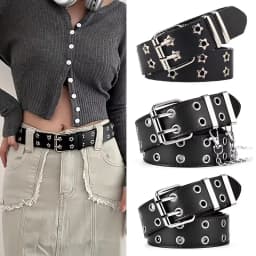 110cm Unisex Men Belts For Women High Quality Double Hole Star Eyelet Hip Hop Rock Style Subculture Y2K Belt Punch Free Size