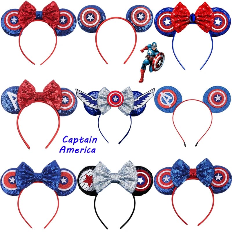 Marvel Captain America Headbands for Women Mickey Ears Hair Accessories Kid Avengers Captain America's Shield Hairband Girl Gift