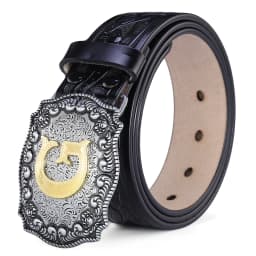 Western Belt Men Genuine Leather Belts for Men Women Cowboy Cowgirl Big Letters Buckle Gold Male Belts Long Black Brown Quality