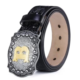 Western Belt Men Genuine Leather Belts for Men Women Cowboy Cowgirl Big Letters Buckle Gold Male Belts Long Black Brown Quality