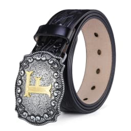 Western Belt Men Genuine Leather Belts for Men Women Cowboy Cowgirl Big Letters Buckle Gold Male Belts Long Black Brown Quality