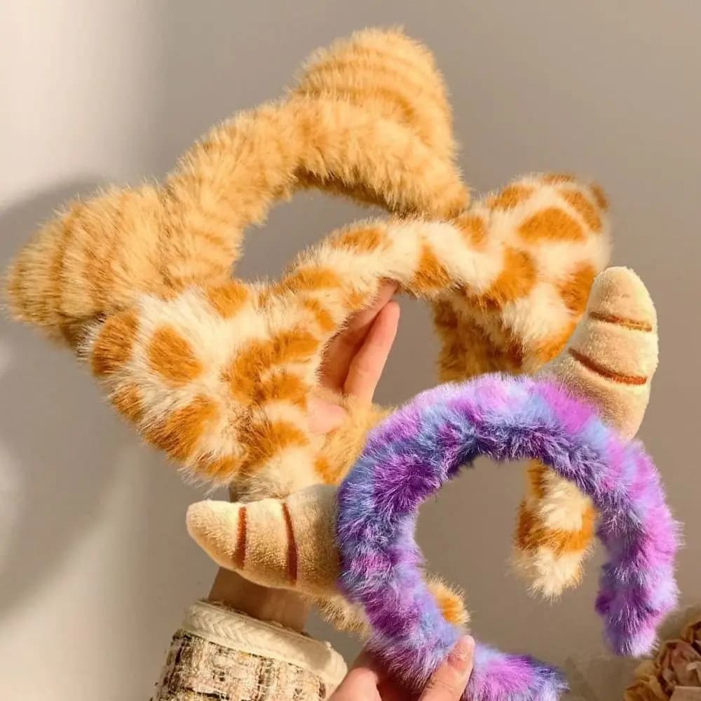 New Plush Washing Headband Tiger Pattern Leopard Spots Cat Ear Headband Cartoon Hairpin