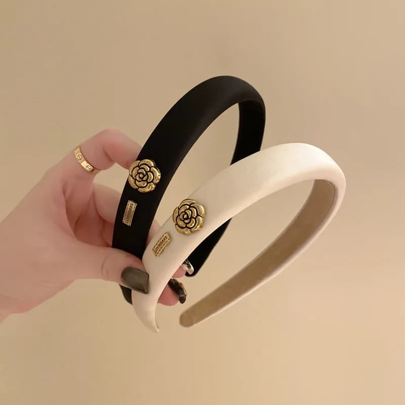New Small Fragrant Wind Camellia Headband for Women Elegant Fashion Girl Retro Sponge Hair Band