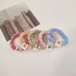 5PC Plaid Cherry Strawberry Elastic Hair Bands Set Women Girls Kids Hair Ties Rubberband Korean Hair Accessories Scrunchy Rope