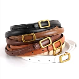 New Thin Genuine Leather Belt for Women Stylish Waist Accessory with Metal Square Buckle Perfect for Dresses Jeans