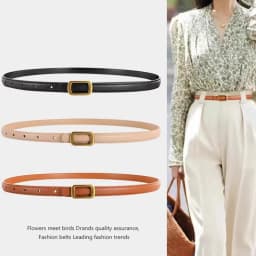 New Thin Genuine Leather Belt for Women Stylish Waist Accessory with Metal Square Buckle Perfect for Dresses Jeans