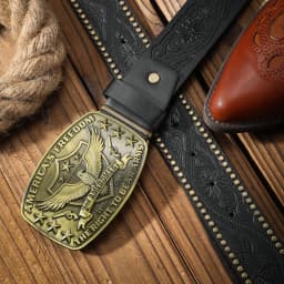 A western denim style PU material embossed belt metal plate QQ head men and women of the same daily leisure delivery punch nails