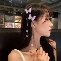 1pair Sweet Purple Butterfly Hairpins Korean Metal Tassel Hair Clips for Women Headwear Side Clip Cute Princess Hair Accessories