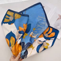 Square Scarf For Women Bandanna Spring/Summer Blue Flower Print Headband Neckerchief Imitation Silk Hair Scarf With A Shirt