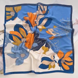 Square Scarf For Women Bandanna Spring/Summer Blue Flower Print Headband Neckerchief Imitation Silk Hair Scarf With A Shirt