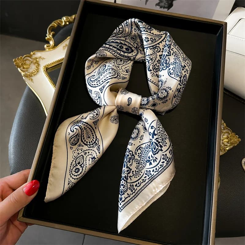 70*70cm Silk Square Scarf Women Soft Flower Print Hairband Foulard Neckerchief Hijab Tie Bag Ribbon Headband Fashion Bandana