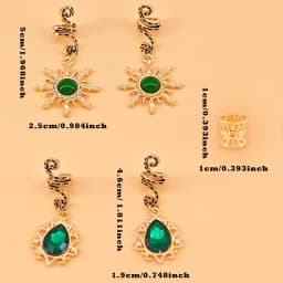 14PCS Sun Pattern Alloy Filigree Inlaid Rhinestone Teardrop Pendant Dreadlock Hair Braid Rings Hair Jewelry Accessories for girl