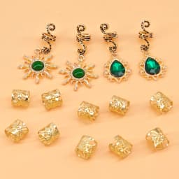 14PCS Sun Pattern Alloy Filigree Inlaid Rhinestone Teardrop Pendant Dreadlock Hair Braid Rings Hair Jewelry Accessories for girl