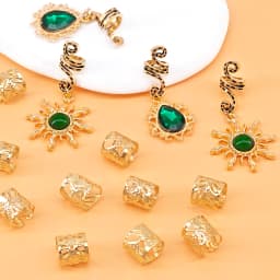 14PCS Sun Pattern Alloy Filigree Inlaid Rhinestone Teardrop Pendant Dreadlock Hair Braid Rings Hair Jewelry Accessories for girl