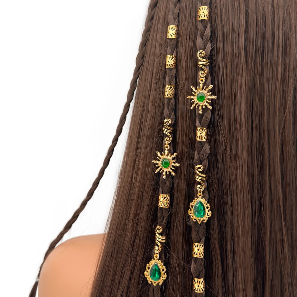 14PCS Sun Pattern Alloy Filigree Inlaid Rhinestone Teardrop Pendant Dreadlock Hair Braid Rings Hair Jewelry Accessories for girl