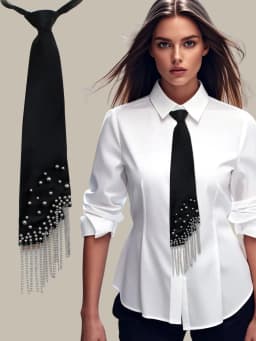 One Piece of Ladies' Tassel Cravat. It Is Studded with Beads and Has a Chain Design, Featuring a Bohemian, punk, and Industrial