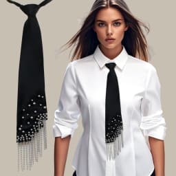 One Piece of Ladies' Tassel Cravat. It Is Studded with Beads and Has a Chain Design, Featuring a Bohemian, punk, and Industrial