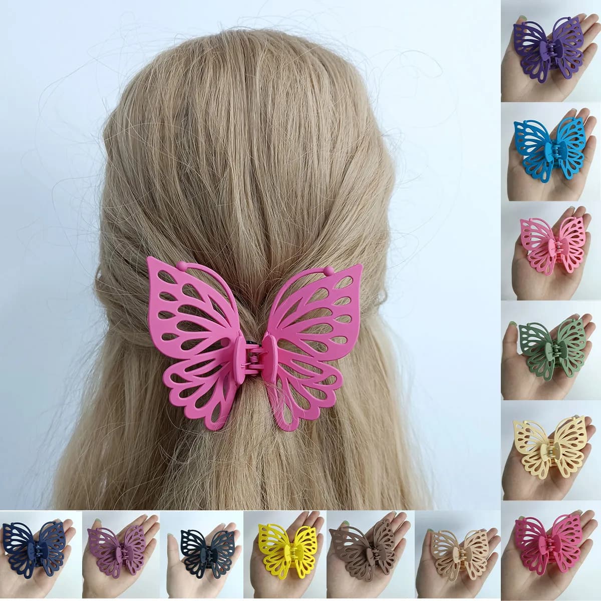 9cm Sweet Women Girl Young Fashion Gift Back Head Clip Hairpin Candy Color Single Layer Hollow Wing Antennae Butterfly Hair Claw
