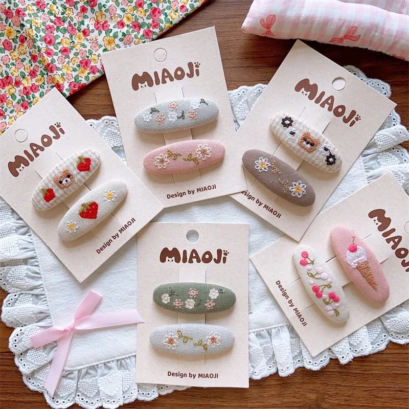 New Children Embroidered Cute Flower Hair Clips Fashion Sweet School Girls Water Droplet Hairpin Girl Baby Kid Headwear BB Clips