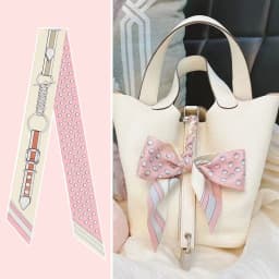 Women Summer Pink Polka Dot Scarf Bag Ribbon Decorative Handles Printed Long Streamer Fashion Accessory for Celebrations