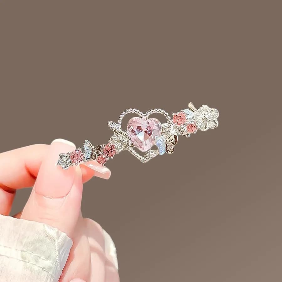 Korean Version Purple Crystal Love Hair Clip One-word Duckbill Clip Alloy Side Clip Sweet Hairpin Women's Hair Accessories