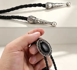 Vintage Elegant Stone Cowboy Black Bolo Tie Leather Rope Pendant Necktie Jewelry Western Tie for Men Women Costume Accessories