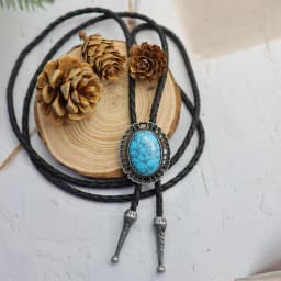 Vintage Elegant Stone Cowboy Black Bolo Tie Leather Rope Pendant Necktie Jewelry Western Tie for Men Women Costume Accessories