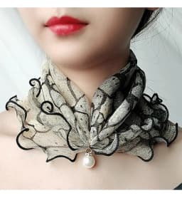 New 15x7CM Fashionable And Versatile Imitation Pearl Mesh Cover Neck Protection Scarf Decoration Small Scarf