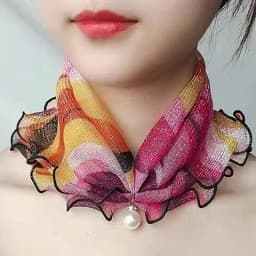 New 15x7CM Fashionable And Versatile Imitation Pearl Mesh Cover Neck Protection Scarf Decoration Small Scarf