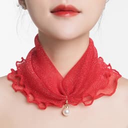 New 15x7CM Fashionable And Versatile Imitation Pearl Mesh Cover Neck Protection Scarf Decoration Small Scarf
