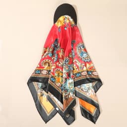 AWAYTR Floral Print Silk Square Scarf Hat Women Soft Satin Kerchief Hairband Neckerchief Head Hijab Lady Headband Headwear