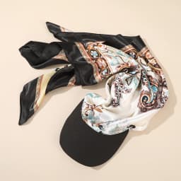 AWAYTR Floral Print Silk Square Scarf Hat Women Soft Satin Kerchief Hairband Neckerchief Head Hijab Lady Headband Headwear