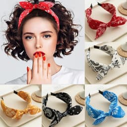 Paisley Bandana Hairbands for Women Fashion Top Knotted Bow Headband Cute Rabbit Ear Turban Headwrap Hair Band Girls Accessories