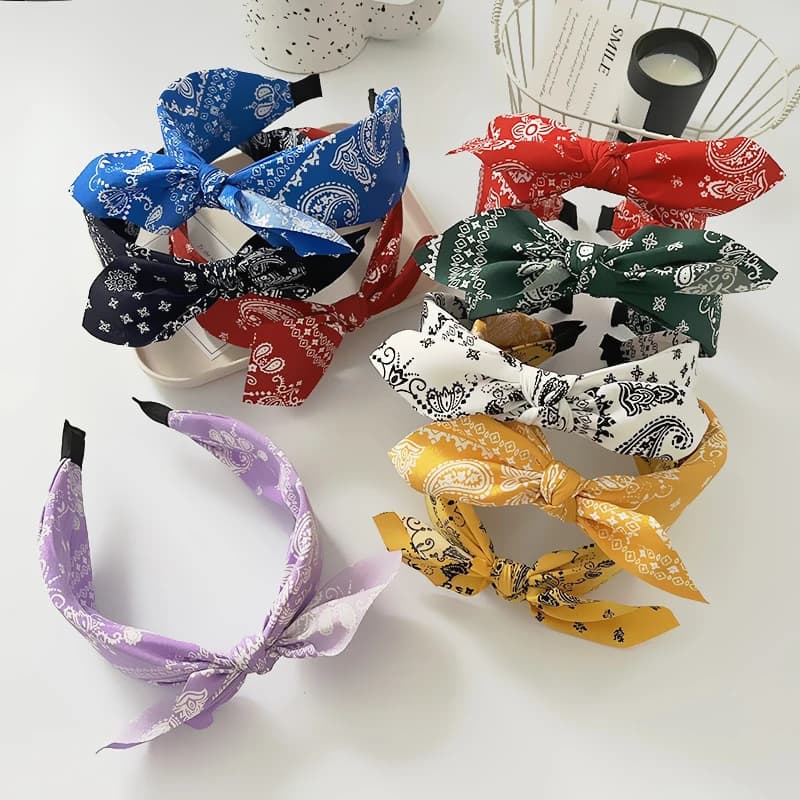 Paisley Bandana Hairbands for Women Fashion Top Knotted Bow Headband Cute Rabbit Ear Turban Headwrap Hair Band Girls Accessories