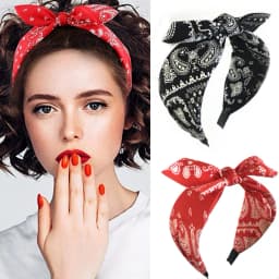 Paisley Bandana Hairbands for Women Fashion Top Knotted Bow Headband Cute Rabbit Ear Turban Headwrap Hair Band Girls Accessories