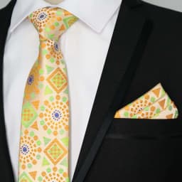 Newest Tie Set 8CM Mens Necktie Handkerchief Neck Ties Sets For Man Yellow Color Plaids Stripes Jacquard Cravat Business Party