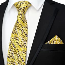 Newest Tie Set 8CM Mens Necktie Handkerchief Neck Ties Sets For Man Yellow Color Plaids Stripes Jacquard Cravat Business Party