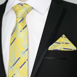 Newest Tie Set 8CM Mens Necktie Handkerchief Neck Ties Sets For Man Yellow Color Plaids Stripes Jacquard Cravat Business Party