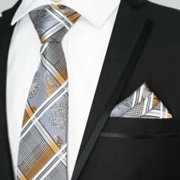 Newest Tie Set 8CM Mens Necktie Handkerchief Neck Ties Sets For Man Yellow Color Plaids Stripes Jacquard Cravat Business Party