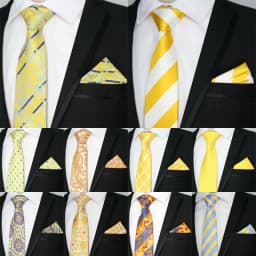 Newest Tie Set 8CM Mens Necktie Handkerchief Neck Ties Sets For Man Yellow Color Plaids Stripes Jacquard Cravat Business Party
