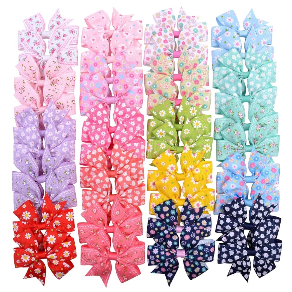 20pcs/set 3.2'' Large Sunflower Dots Ribbon Bows Hair Clips for Baby Girls Grosgrain Hairpins Headwear Kids Hair Accessories
