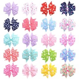 20pcs/set 3.2'' Large Sunflower Dots Ribbon Bows Hair Clips for Baby Girls Grosgrain Hairpins Headwear Kids Hair Accessories