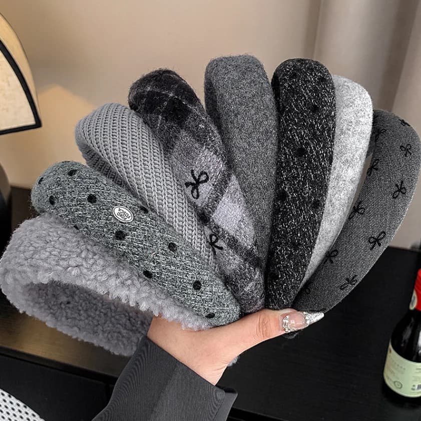 New Grey Headbands Retro Knitted Bow Wool Wide Hair Band for Woman Girl Elegant Hair Hoop Lady Winter Fashion Hair Accessories